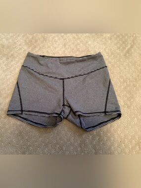 Zella Black and White Striped Athletic Shorts